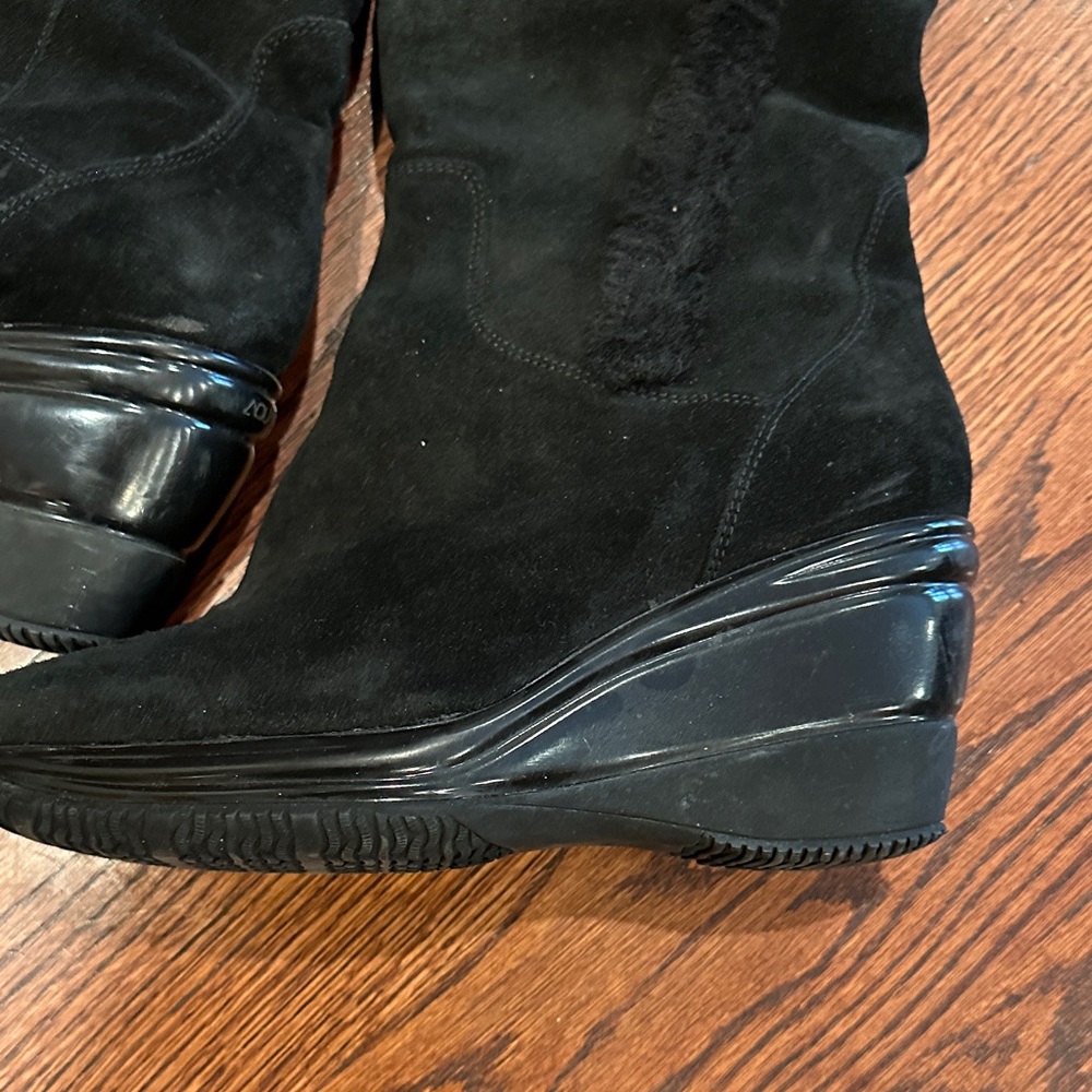 Aquatalia Shearling Black Knee-High Wedge Boots - Picture 2 of 6